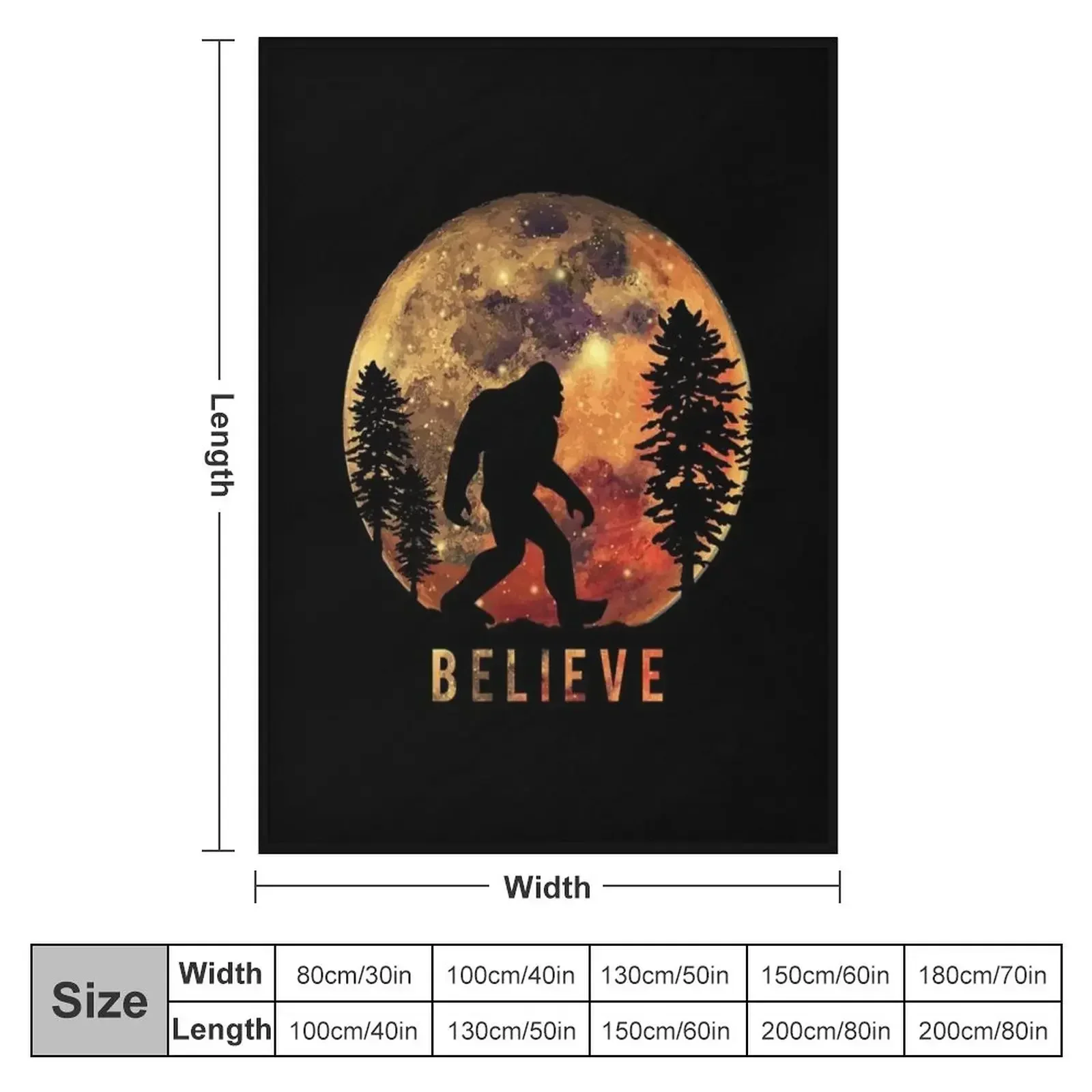 Bigfoot Sasquatch Full Moon Silhouette Believe Throw Blanket Beach Picnic Tourist Blankets