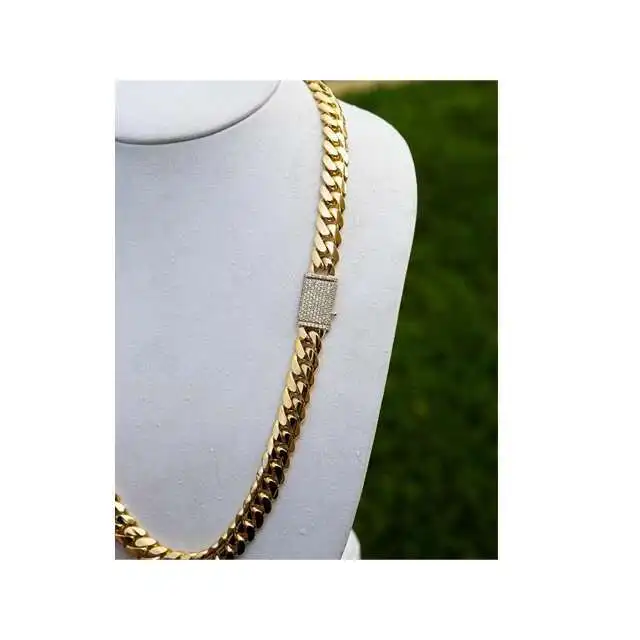 

Handmade 12mm 24 Miami Cuban Link Chain 210grams Heavy Solid 925 Sterling Silver 14k Gold Plated Curb Hiphop Chain