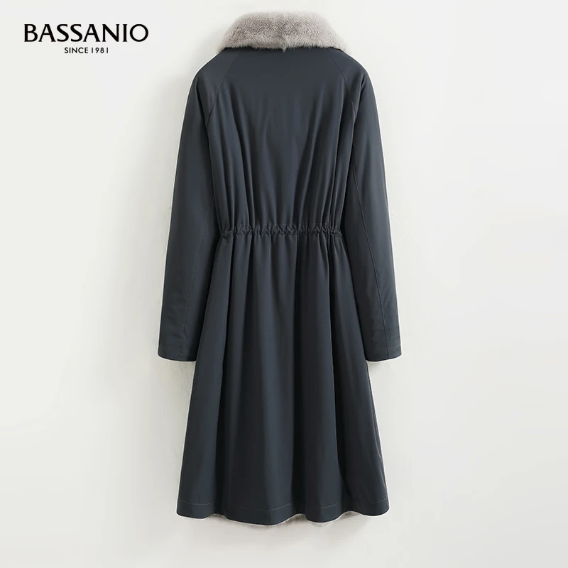 Women New Long Natural Mink Fur Reversible Coats  Fashion Outwear Drawcord At Waist