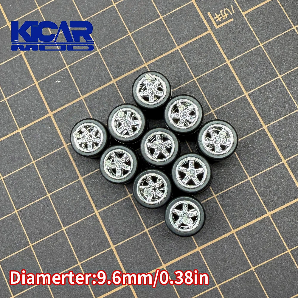 1/64 Five-claw Model Car Detachable Wheels Rubber Tire Cast Diameter: 9.6mm Q Car Hobby Modified Parts 5 sets/packages