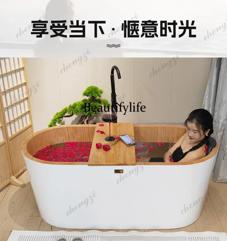 Y136 Y136 Independent Japanese-style wooden bathtub bath wooden bucket small household hotel homestay double adult oval bathtub