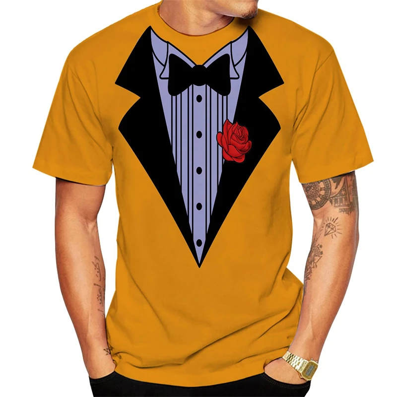 Fake Bib Bow Tie Glasses Pens Print 3D T-shirt Men Women Hip Hop White T Shirts Streetwear Personality Short-sleeved Tees Tops