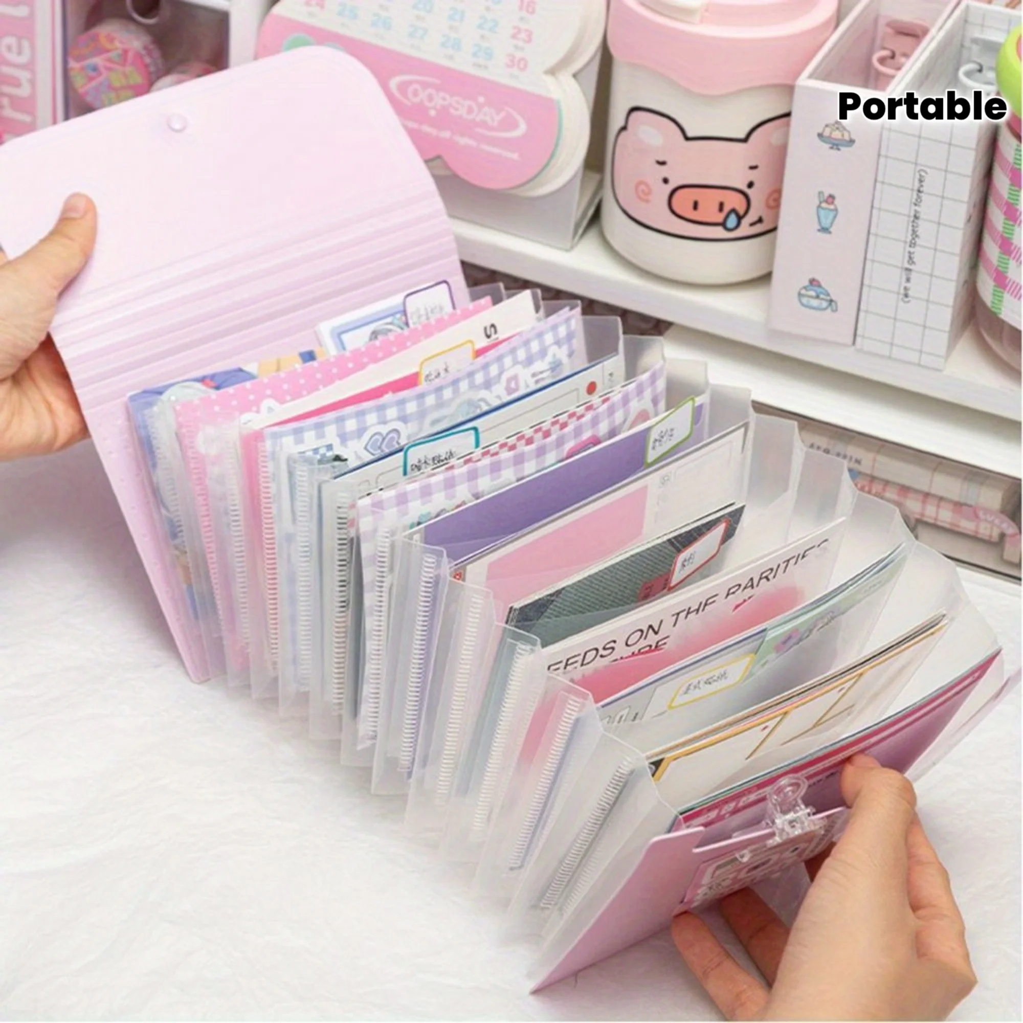 13 Pocket A6 Accordion File Organizer, Expandable Portable Coupon Receipt Holder with Index Tabs, Solid Color Folder, 2 Stickers