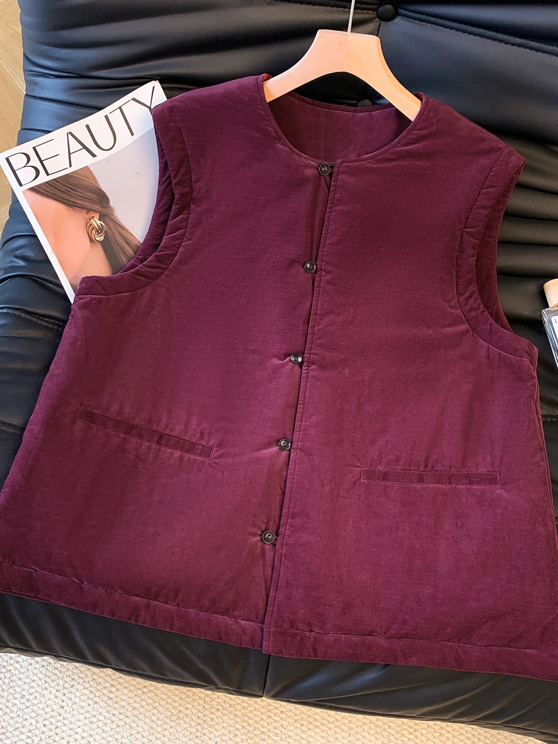 Colete artístico de algodão roxo Ume veludo fino Thiened inverno novo Sle feminino Faionable Commute Sle redondo Ne Single...