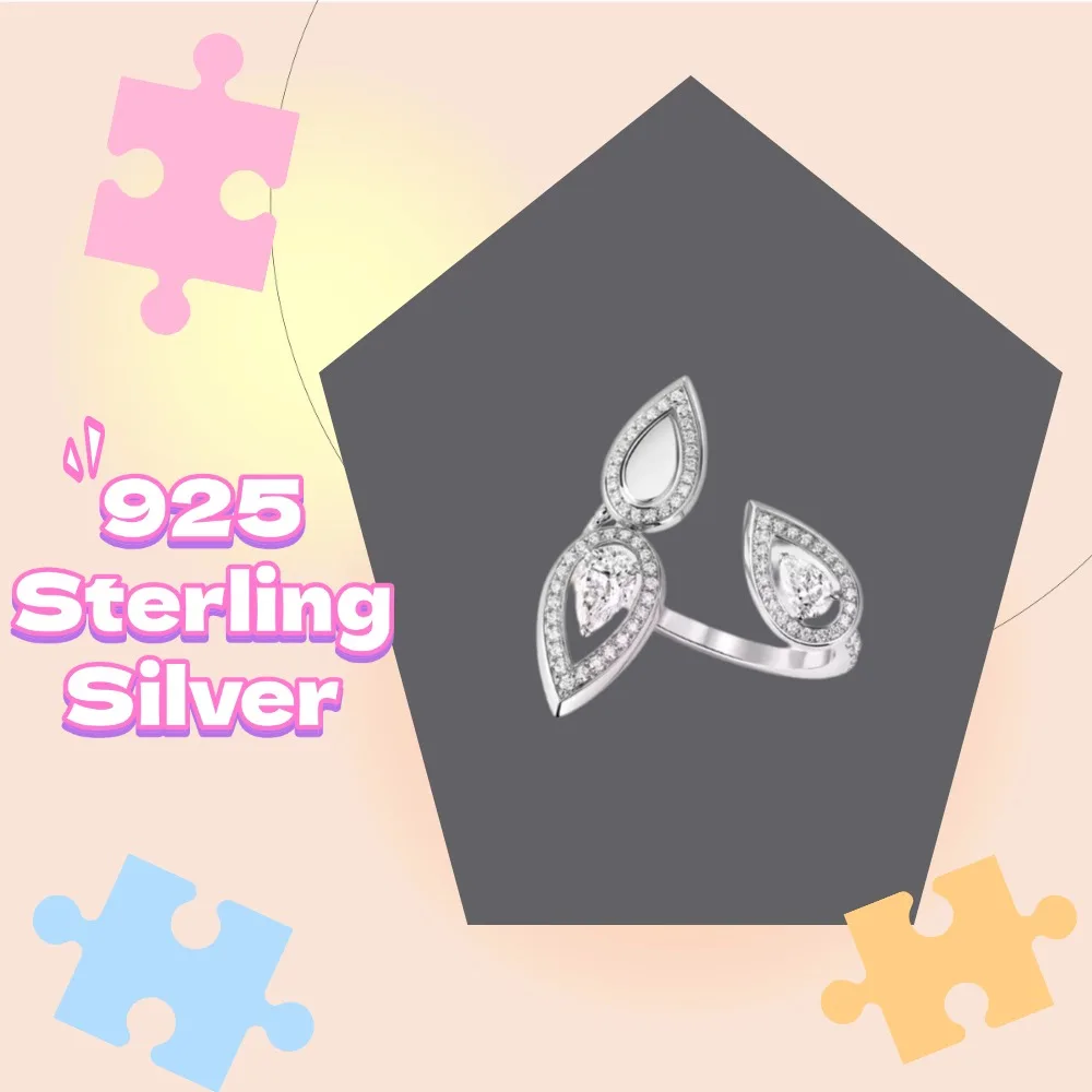 

2025 New Geometric Open Rings S925 Pure Silver Waterdrop Diamond Elegant Romantic Valentine's Day Jewelry