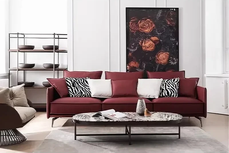#New Italian Modern Red Home Indoor Genuine Leather Standard Sofa Sets Villa Living Room Sectional Sofa Couch