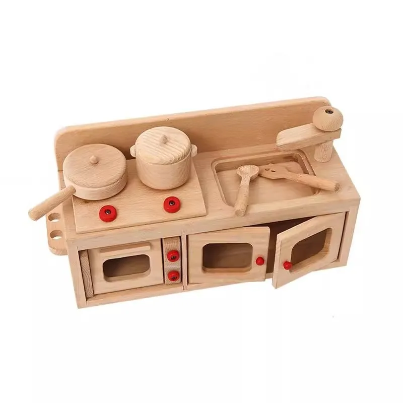 

UP LOVE Log Paintless Play House Kitchen Toys Solid Wood Waldorf Simulation Cabinet Room Beech Cabinet Stove