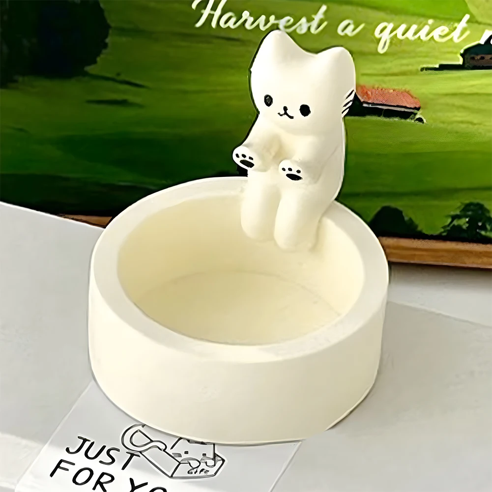 Cute Cartoon Kitten Candle Holder Small Resin Bedroom Home Ornament For Tealight