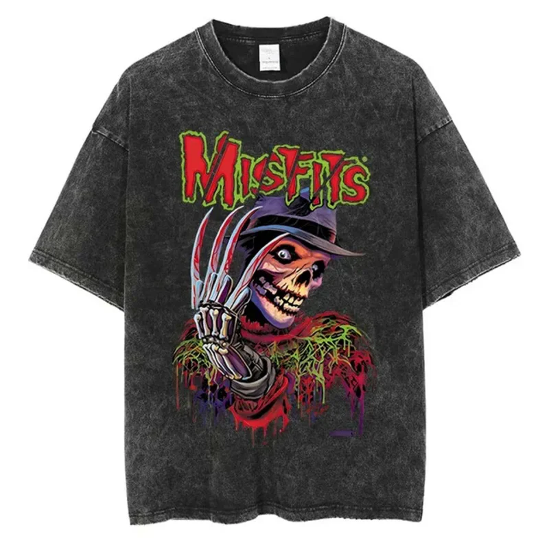 Classic Punk MISFITS T Shirt Retro Gothic Grunge Graphic Streetwear Cotton Vintage Men Women Oversized Black Short Sleeve Tees