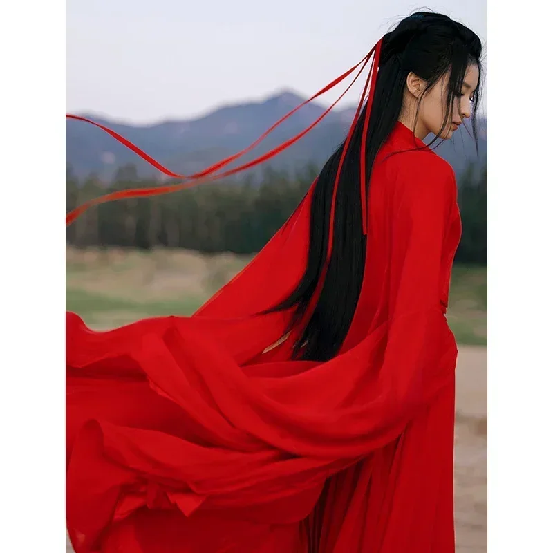 

Red Chinese Traditional Hanfu Ladies Ancient Swordsman Cosplay Costume Female Tang Dynasty Stage Dance Dress Hanfu Dresses