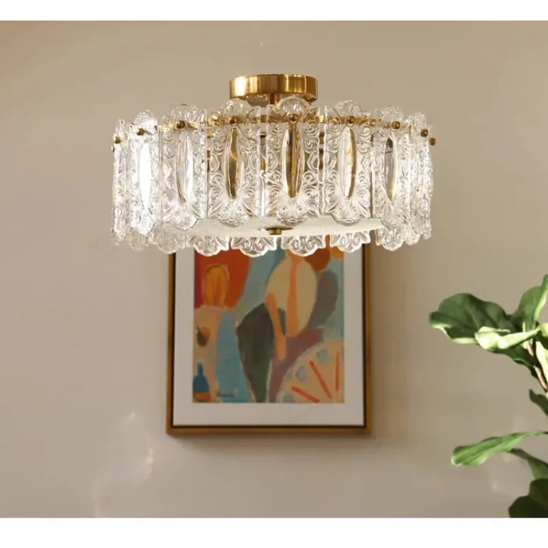 American retro handmade auspicious cloud glass ceiling lamp, French bedroom dining room living room smart lamp