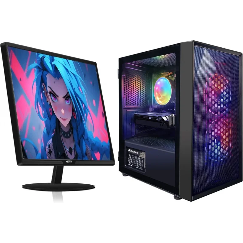 Gaming PC Bundle with 24Inch FHD LED Monitor-Radeon RX 550 4G,  Core I5 up to 3.7G, 16G RAM, 512G SSD, RGB Fan x