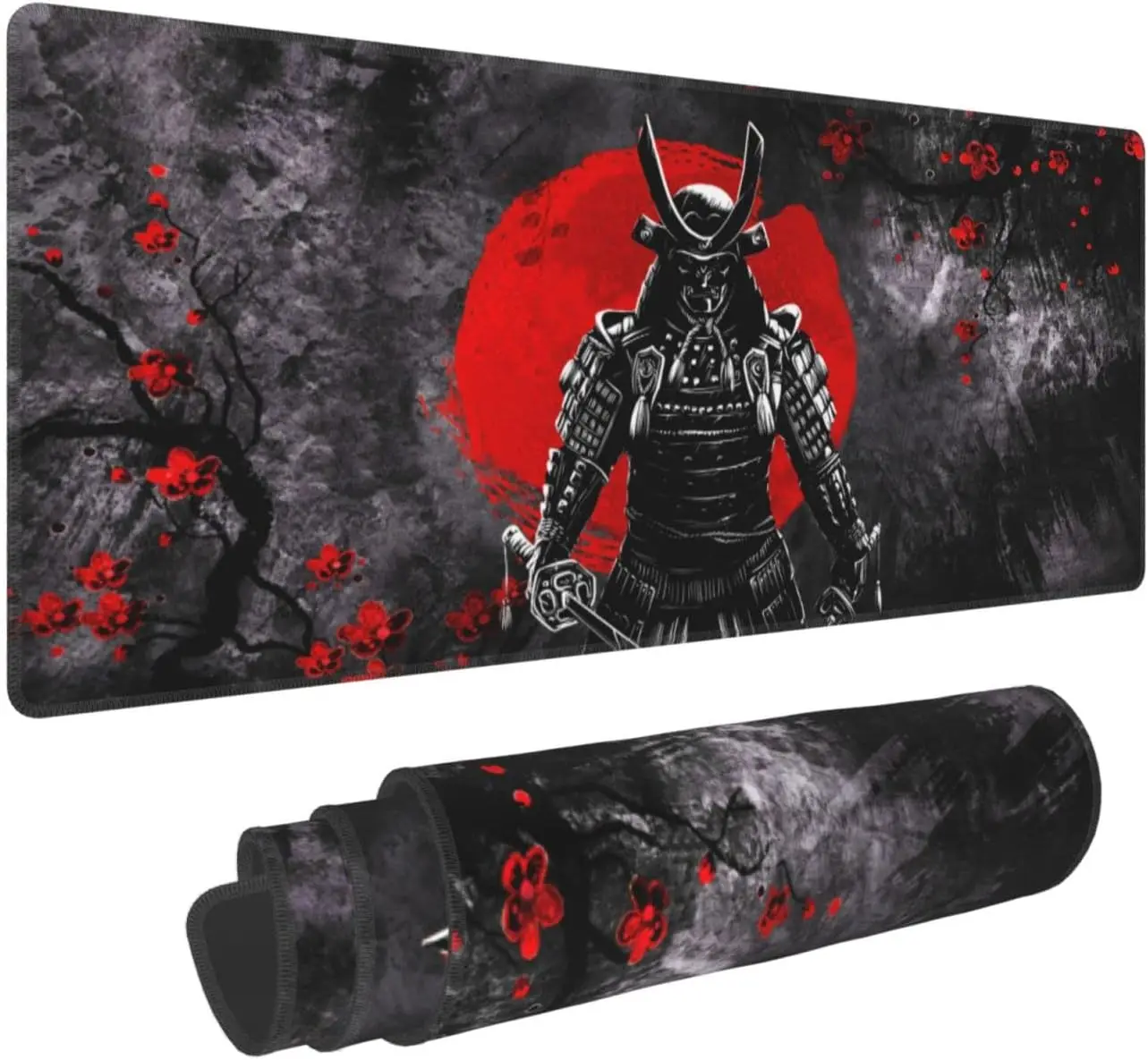 

Japanese Sakura Samurai Gaming Mouse Pad 31.5 × 11.8 Inch Large Mouse Mat Non-Slip Rubber Desk Pad for Home Computer Office