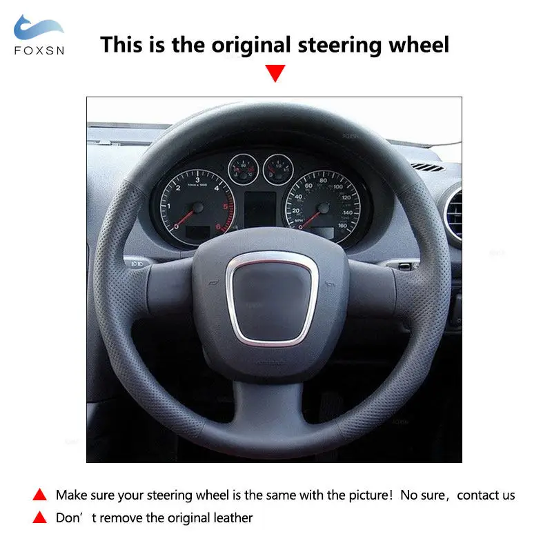 For A3 8P Sportback A4 B7 Avant A6 C6 S4 S6 Hand-stitched Car Interior Steering Wheel Cover Perforated Leather Protective Trim