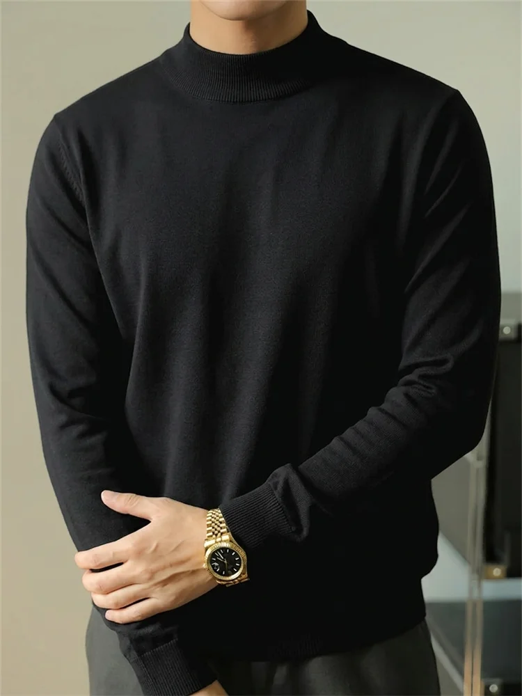Autumn Men's Sweater Casual Solid Color Slim Fit Mock Neck Simple Style Old Money Fashion Male Knitted Pullovers Dailywear