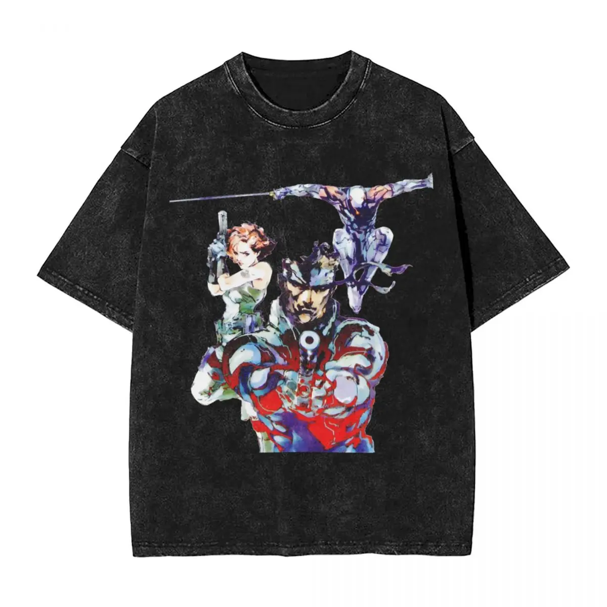 Футболка MGS1 с принтом змеи для мужчин и женщин, промытая тенниска с принтом горячего тиснения, летняя футболка с коротким рукавом в стиле Харадзюку