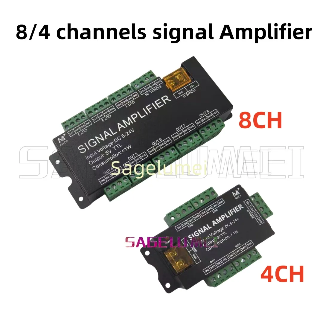 R9 TWS SC 4/8CH RGB/RGBW WS2812B إشارة LED قطاع مكبر للصوت SPI TTL إشارة الناتج ل WS2811/2815/2813 Sk6812 بكسل أضواء LED