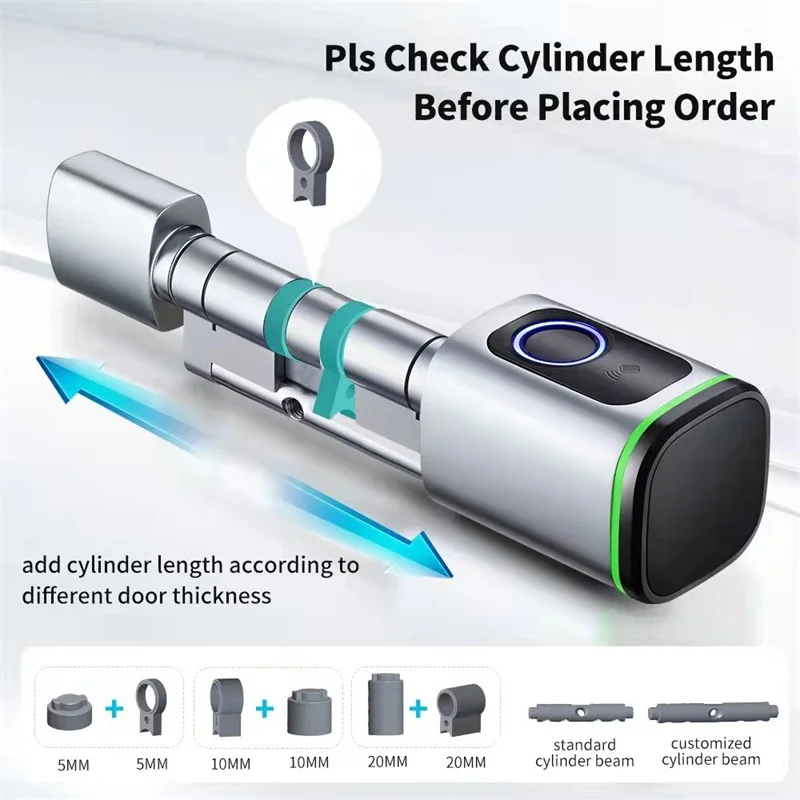 Imagem -03 - Smart Fingerprint Cylinder Lock Ajustável Substituível Porta Velha Impermeável Baixo Consumo Digital Lock