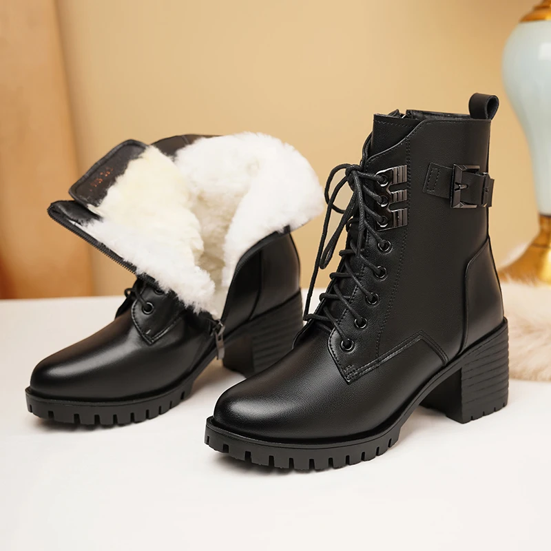 AIYUQI Ankle Boots Women 2024 New Genuine Leather Wool Warm Winter Boots Women Large Size Anti Slip Snow Boots Women