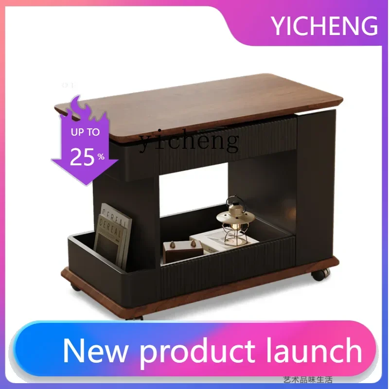LYY    Trolley with Wheels Sofa and Tea Table Creative Small Apartment Home Movable Lifting and Foldable Side Table