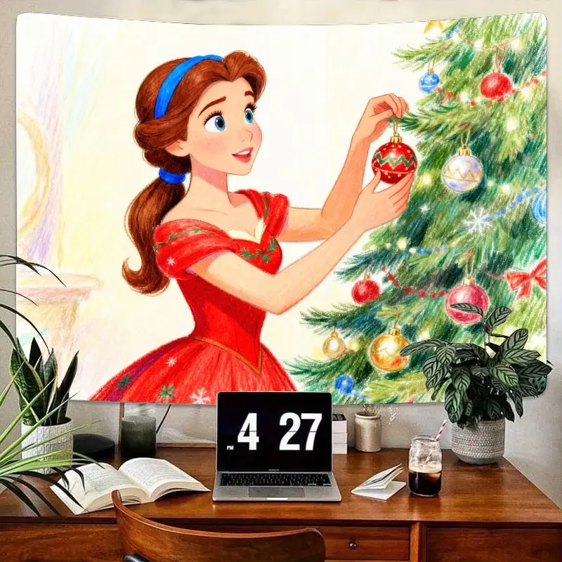 

1 шт., Рождественский гобелен принцессы Диснея Белль, праздничный праздничный настенный художественный декор для девочек и женщин, подарок для гостиной, спальни