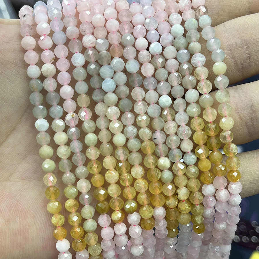 4mm Natural Morganite Amazonite Garnet Amethyst Faceted Round Loose Beads DIY Bracelet Necklace Jewelry Making Accessories
