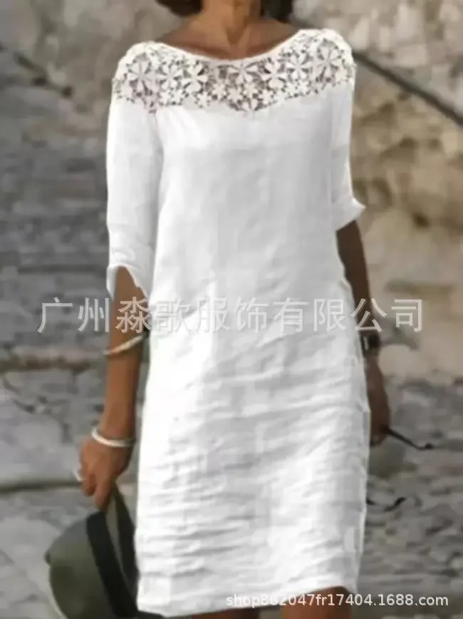 

Casual Half Sleeve Loose Women Wedding Dresses Sexy Mini Dress for Women Solid Cotton Lace Summer Fashion Beach Dress Vestidos