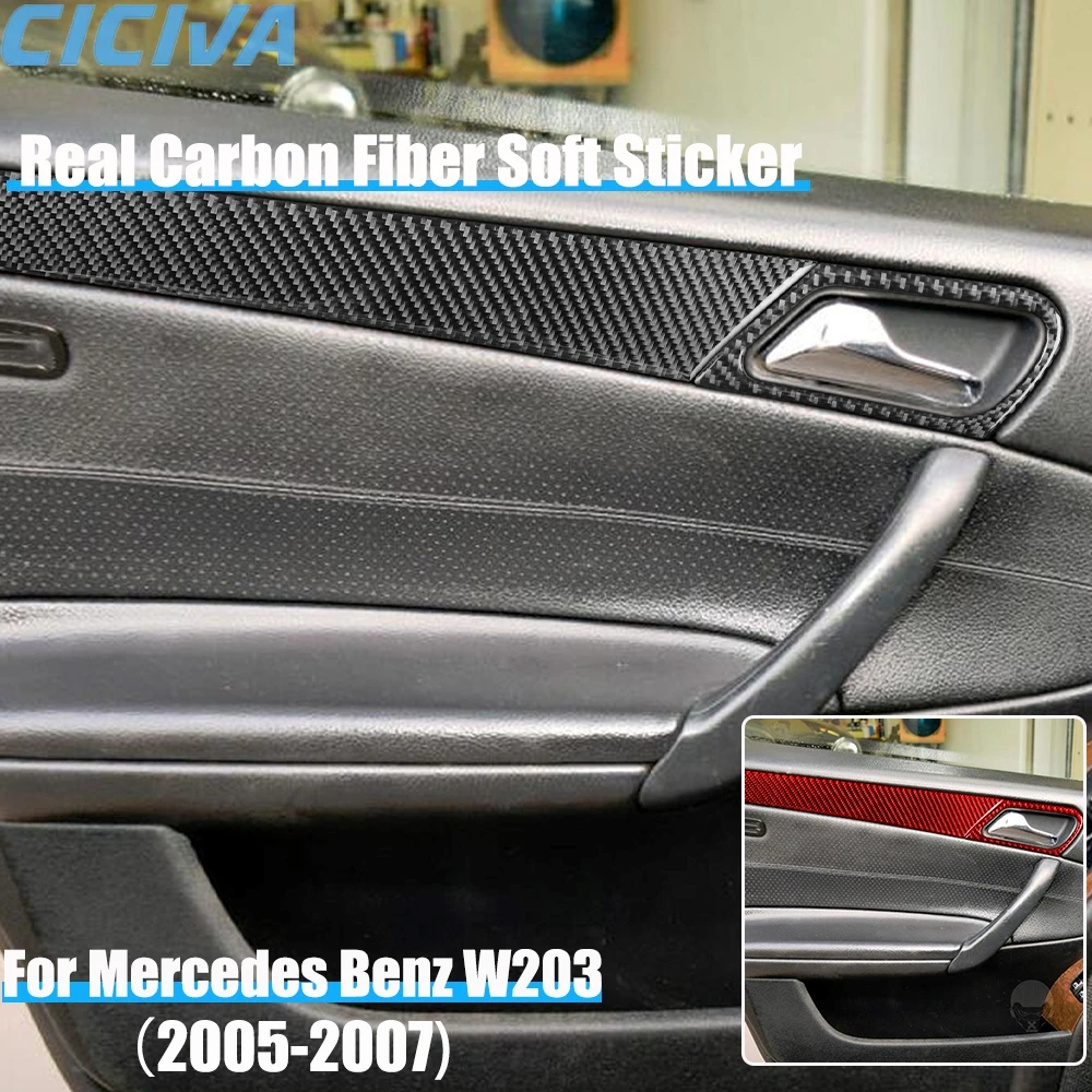 

Real Carbon Fiber Car Accessories Door Handle Door Panel Trim Cover Soft Sticker For Mercedes Benz C Class W203 2005 2006 2007