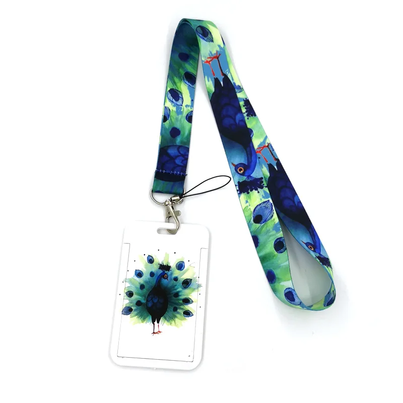 Beautiful Elegant Peafowl Feather Key lanyard Car KeyChain ID Card Pass Gym Mobile Phone Badge Kids Key Ring Holder Decorations