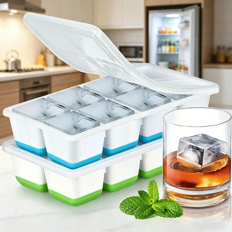 1/2 Stück Große Eiswürfelform aus Silikon, leicht zu entnehmen, flexibel, DIY-Eisbereiter mit Deckel für Whiskey und Cocktails, für Zuhause und Bar
