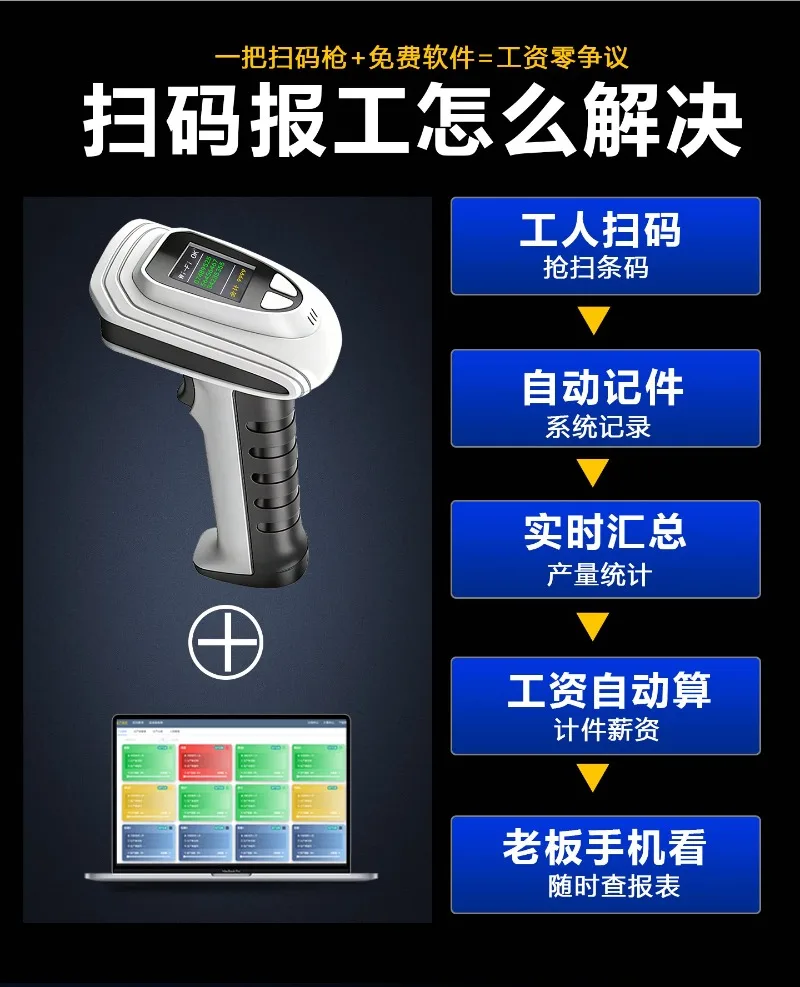 Barcode Equipment Packaging Equipment Industrial Workshop Data Collector Code Reader Output Report Piece Wage No-Code Cloud