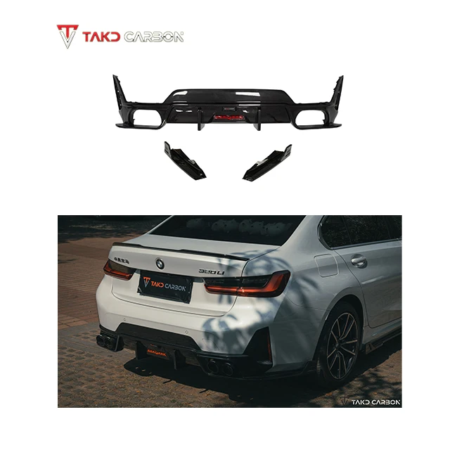 TAKD universal rear spoilers Car Data Development Dry Carbon Fiber Rear Bumper Lip Diffuser For BMW 3 Series G20 LCI 2023-UP