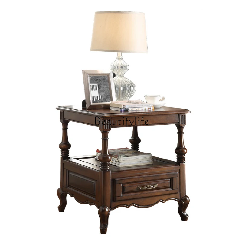 

American Style Solid Wood Corner Table Living Room European Style Small Coffee Table Square Coffee Table