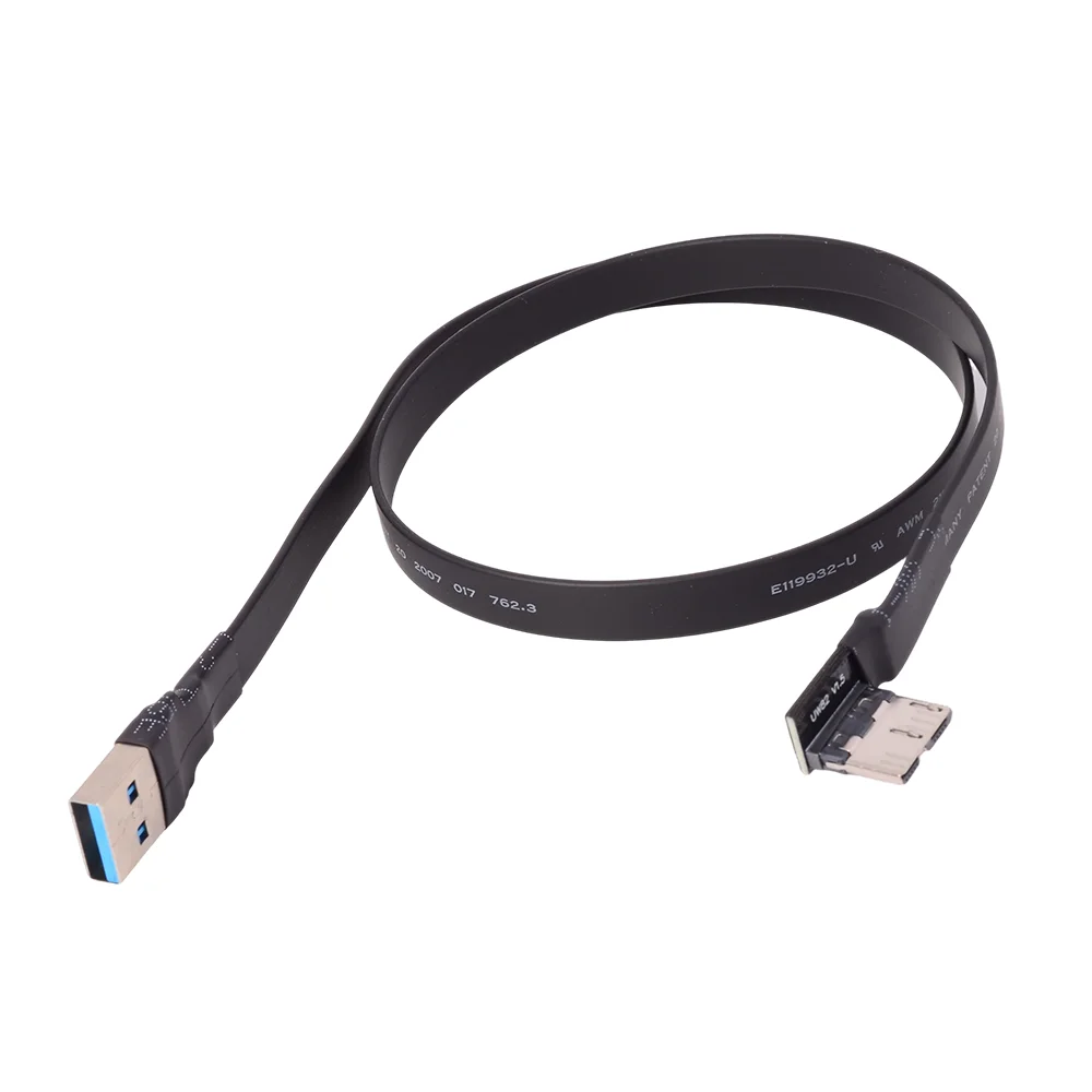 ADT-Link USB 3.0 Micro B إلى USB 3.0 نوع A ذكر إلى ذكر قابل للطي 90 زاوية تمديد كابل مسطح Micro-B موصل مدمج FPC FPV