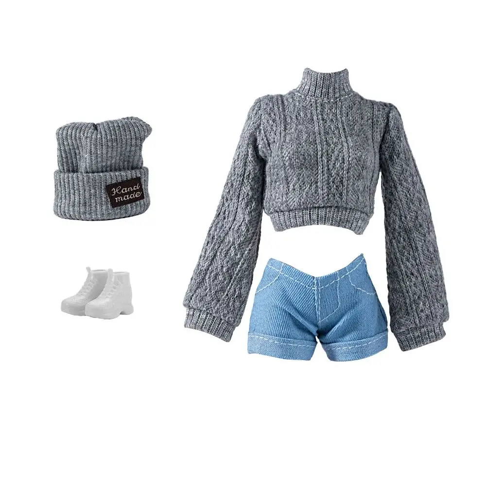 Fashion Doll Wool Coat with Shoes Hat Mini Doll Knitted Sweaters Pants DIY Accessories Winter Clothes for 1/6 BJD 28~30cm Dolls