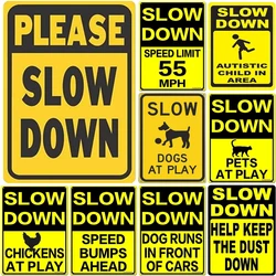 Retro Metal Aluminum Signs Slow Down Kids and Pets At Play Vintage Posters for Home Garden Bar Man Cave Cafe Office Wall Decor