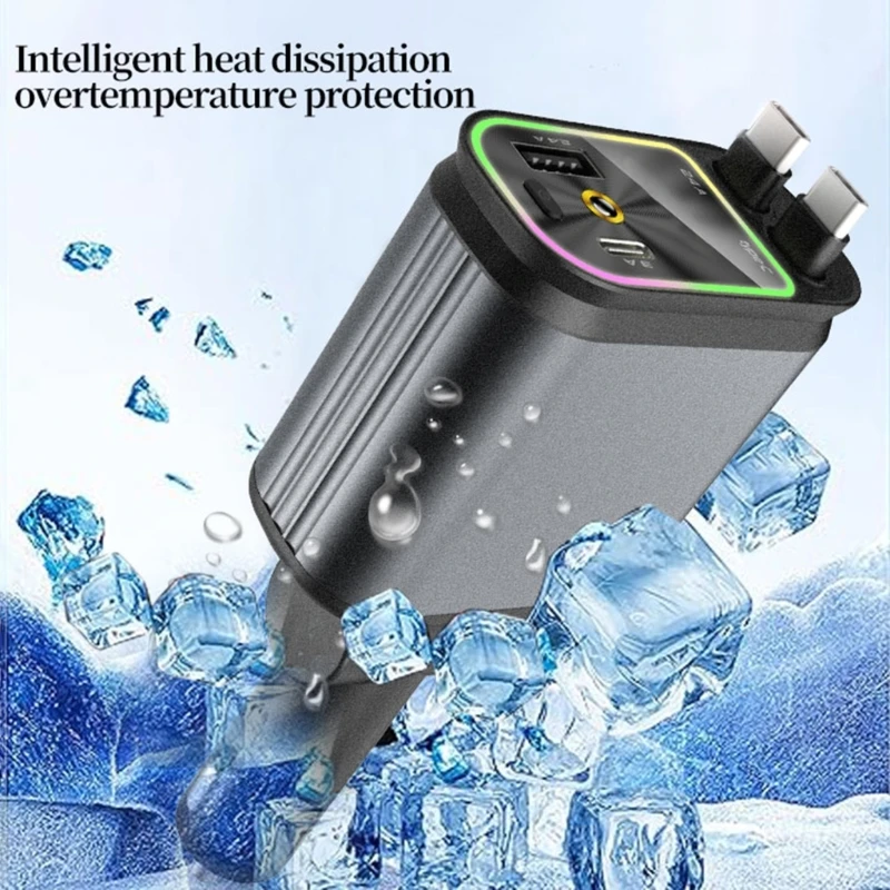 4 1 USB C USB A carregador carro adaptador carregamento ajustável 180 graus