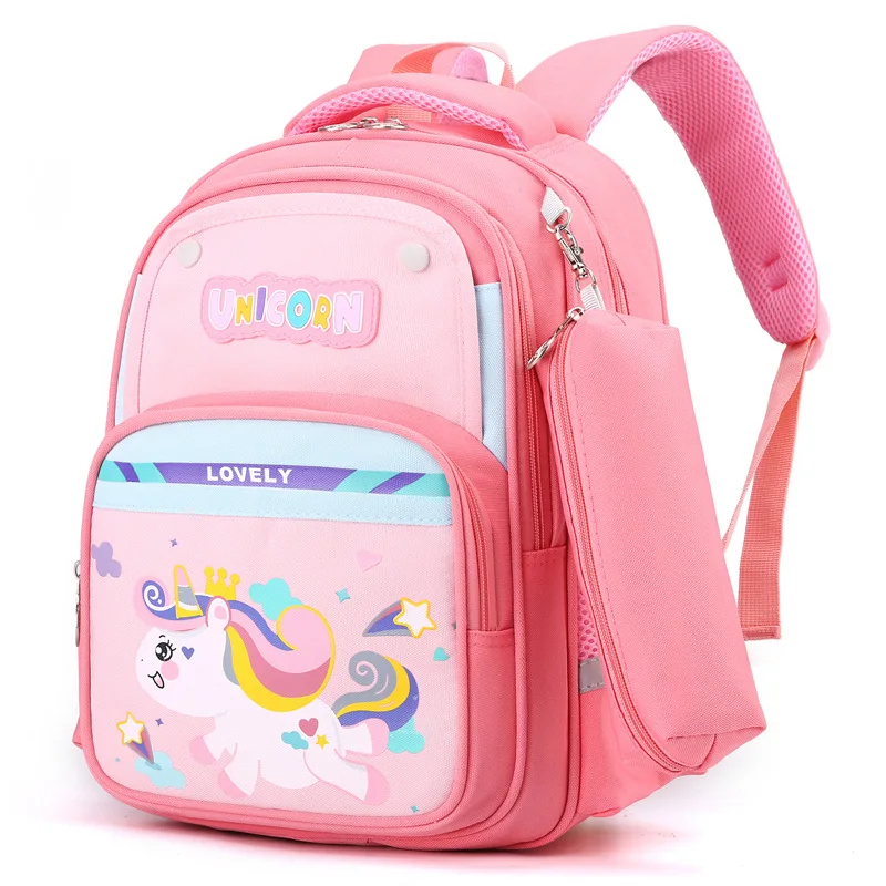 Cartoon Unicorn Elementary School Student Bookbag with High Aesthetic Value, Lightweight Waterproof Backpack, and Pencil Case