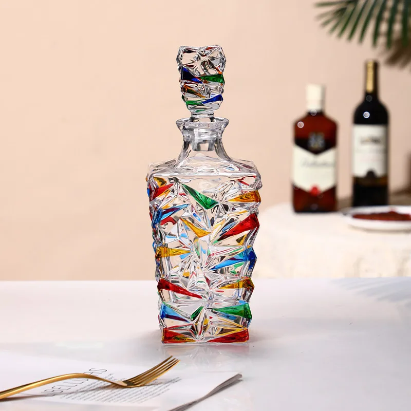 

Italy Retro Style Color Glacier Whisky Decanter Hand Painted Crystal Glass Ice Crack Liquor Brandy Whiskey Wine Bottle Top Grade