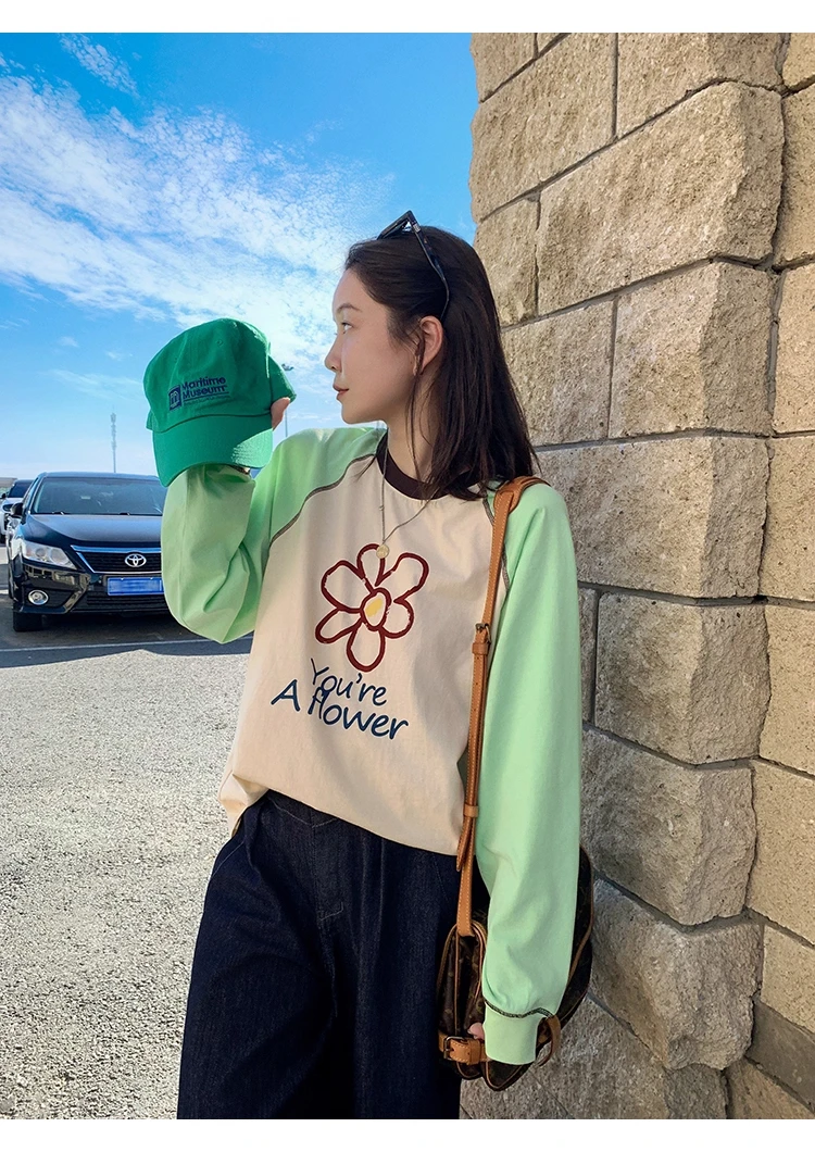 تي شيرت نسائي صيفي أساسي بأكمام طويلة من القطن بشريط مجوف وفتحة جانبية متجدد الهواء في الحرم الجامعي ملابس خفيفة للسفر للشباب بسيطة #5