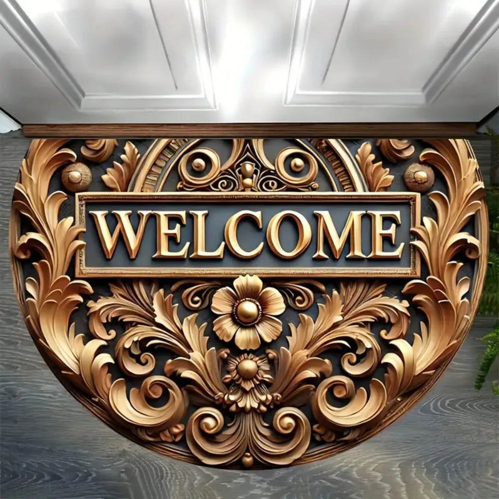 

New Non-Slip Semi-Circular Carpet Ethnic Style Easy to Clean Door Mat Anti-fouling Welcome Mat Bathroom Entrance