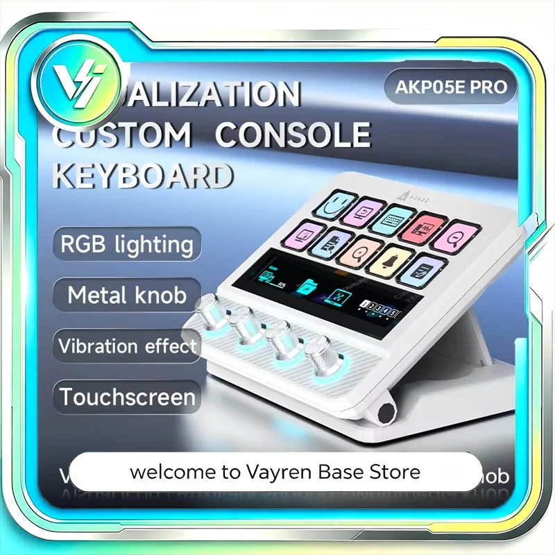 Ajazz para Teclado Macro Visual AKP05E PRO com 10 Teclas, Quad Dial e Suporte Ajustável, Assistente para Setup de Escritório, Jogos e Desktop