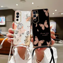 Tecno Pova neo2 Plating Silicone Phone Case For Tecno Pova 4 Diagonal Lanyard Pova 4 Pro Thin shatterproof Protection Back Cover