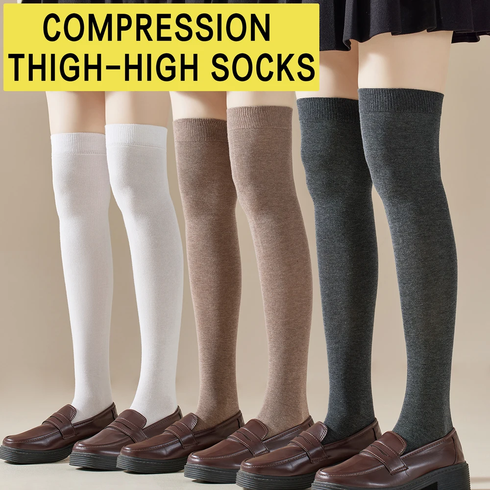 1 Pairs Micro-Pressure Slimming Knee-High Socks for Women Breathable Cotton Seamless Design Trendy JK Aesthetic Thigh-high socks