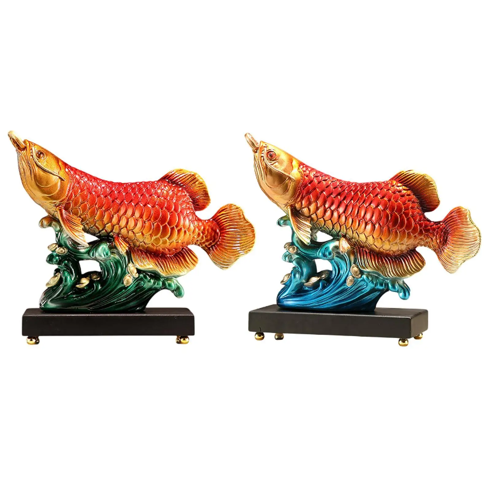 Arowana Fish Statue Prosperity Sculpture Art Crafts Tabletop Ornament Decorative Figurine for Cabinet Living Room Fireplace