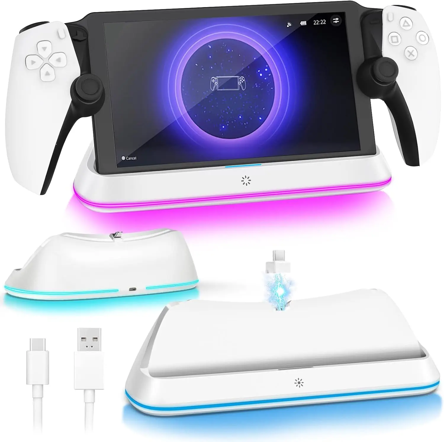 Charging Station for Playstation Portal and PS5 Controllers with LED Light and Charging Cable HC-P3710