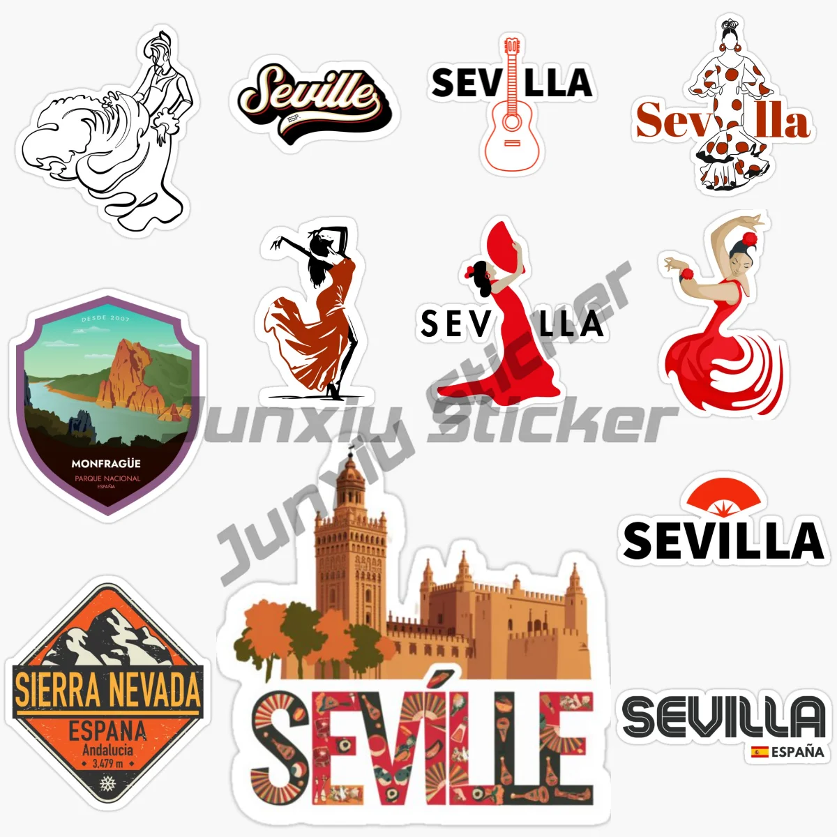 

Seville Spain Flag Map National Emblem Decal Vinyl PVC Suitable for Scooters, Motorcycles, Cars Decal