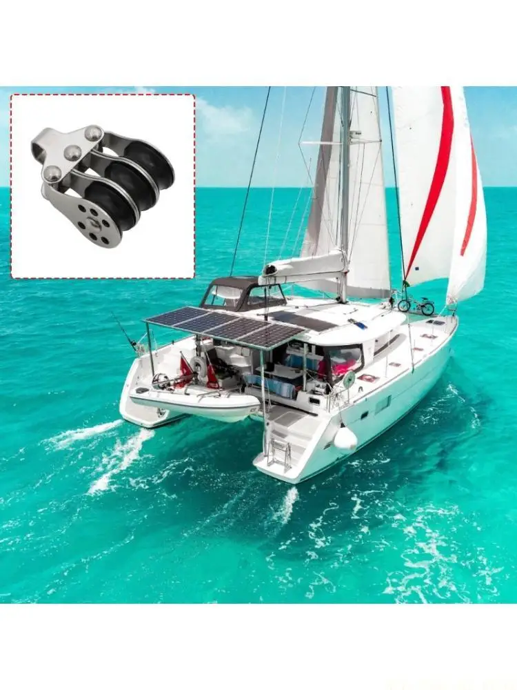 J0MA Yacht Rope Guide Hardware with Three Sheaves Metal Texture for Deck Line Use