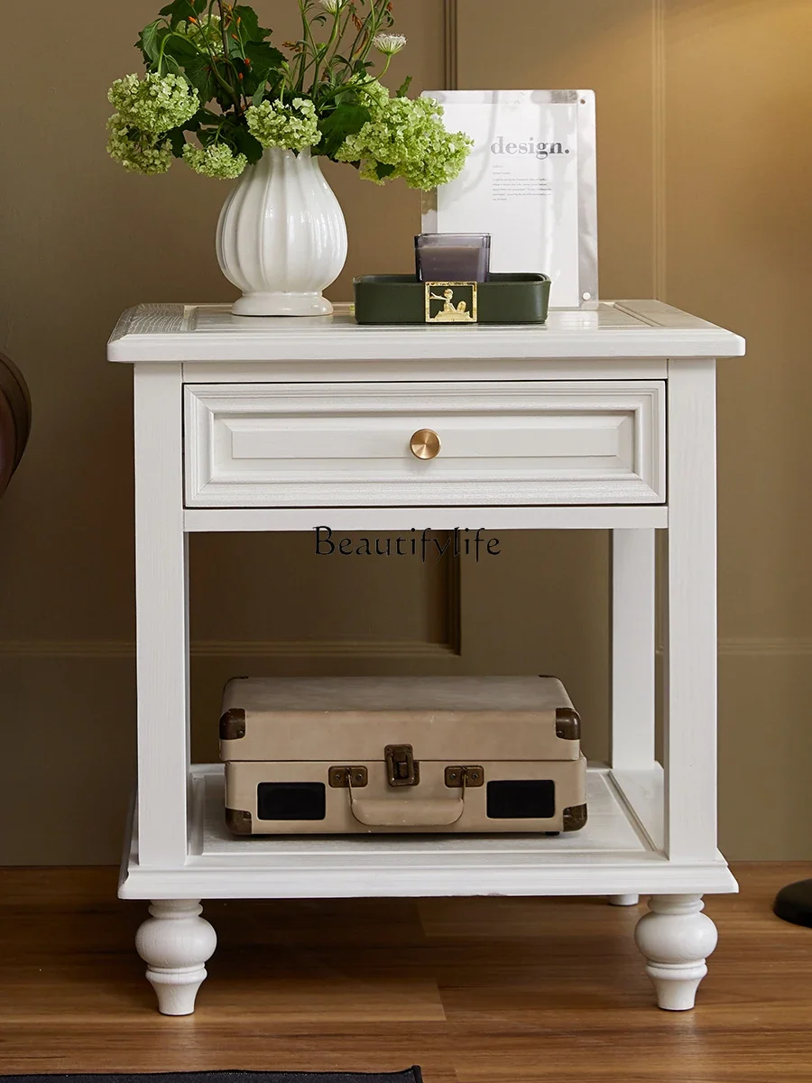 

z.American rural all-solid wood edge few French light luxury round few living room sofa side cabinet