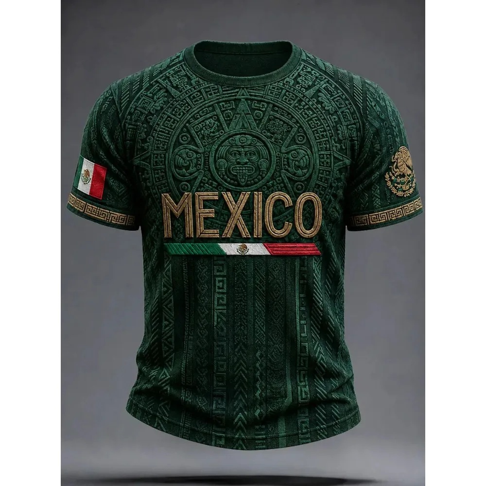 Mexico Style Aztec Graphic Football Jersey T Shirt Men Women 3D Print Sports Top Quic Short Sleeve Casual Outdoor Summer Top